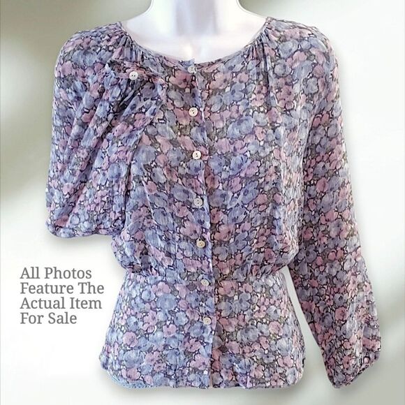 Calypso St. Barth Tops - Calypso St. Barth 100% Silk Women's Medium Purple Button Up Peplum Blouse Top